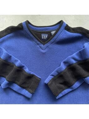 Vintage Y2K GAP Striped Blue Fleece Skater Long Sleeve Sweatshirt